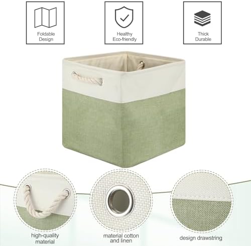 meekoo 8 Pack Fabric Storage Bins Baskets, 12 x 12 x 12 in, Green White - Image 6