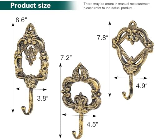 Sungmor Set of 3 Decorative Cast Iron Wall Hooks - Vintage Black Gold - Image 4