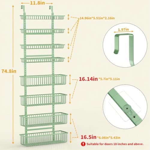 Moforoco Sage Green Over The Door Pantry Organizer, Pantry Door Organizer Shelves, Kitchen Organizers and Storage, Hanging Basket Wall Spice Rack Seasoning Shelves - Image 3