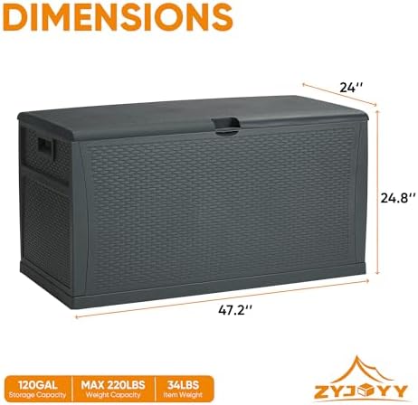 ZYJOYY 100 Gallon Resin Deck Box Waterproof Outdoor Storage Box and Patio Furniture Side Table for Pool Accessories, Gardening Tools, Outdoor Indoor Cushions, Lockable, UV Resistant - Image 2