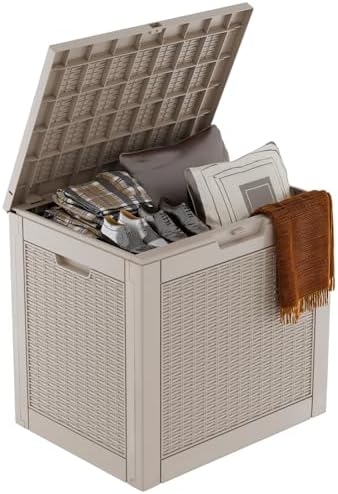 Vixzen 31 Gallon Deck Boxes Outdoor Waterproof, Resin Lockable Storage Box for Patio Cushions Storage Furniture, Garden Tools, Pool Supplies, Weatherproof and UV Resistant (Grey, 31 Gallon) by Vixzen