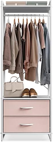 Sorbus Tall Clothing Rack with Drawers, Wood Top (Pink) by Sorbus
