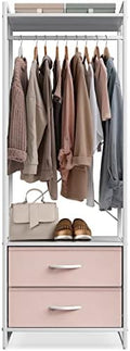 Sorbus Tall Clothing Rack with Drawers, Wood Top (Pink) by Sorbus