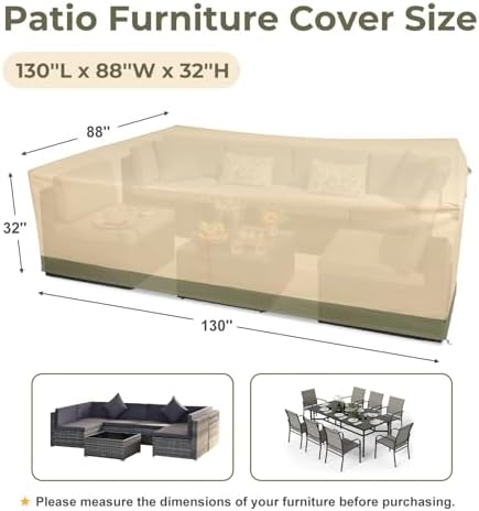 BPS Patio Furniture Cover for Outdoor Table and Chairs, 600D Waterproof and Anti-UV Patio Sectional Set Cover for Outside General Purpose Furniture, 130''L x 88''W x 32''H - Image 3