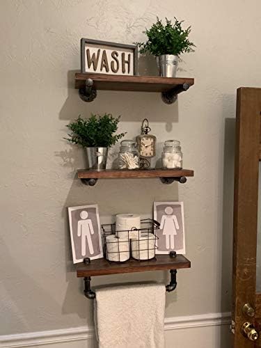 DR.IRON Industrial Pipe Shelving Wall Mounted 3 Tier Rustic Bathroom Shelves Wall Pipe Shelf for Bathroom Decor - Image 4