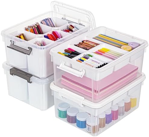 Citylife 17QT 4-Pack Storage bins with Lid 6 Marker inserts Buildable Lid by CITYLIFEHomeOrganization
