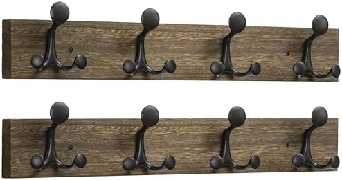 SKOLOO 24-Inch Wood Burnt Coat Rack Wall Mount with 4 Triple Hooks - Ideal for Family Entrances, Classrooms, and Pet Supplies Storage - Perfect Coat Hooks for Wall, Pack of 2 by SKOLOO