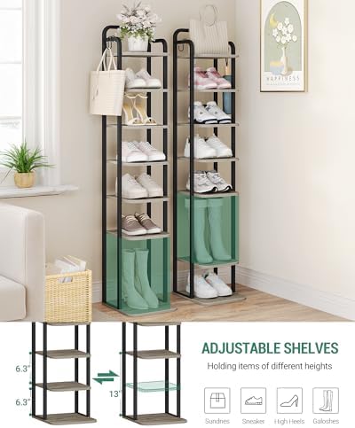 Hzuaneri 8 Tiers Vertical Shoe Rack, Tall Shoe Shelf with 2 Hooks - Image 4