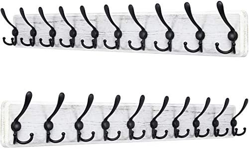 SKOLOO Rustic Large Wall Mounted Coat Rack-38.6'' Long Coat Rack for Wall, Pine Solid Wood Coat Rack Hook, Farmhouse Coat Hanger Wall Mount for Hanging Jacket Coat Hat, Pack of 2 by SKOLOO