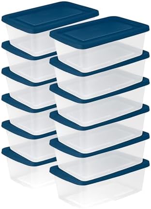 Sterilite Stackable 6 Qt Storage Box Container, Clear, Marine Blue Lid (60 Pack) by Sterilite