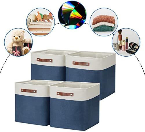 DULLEMELO Storage Baskets for Shelves Closet Storage,Large Home Organization Bins for Gifts Empty,Foldable Fabric Storage Cubes Baskets for Nursery Toy Towels Clothes Storage(White&Blue) - Image 5