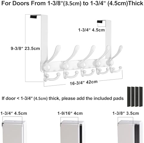 Dseap Over Door Hook 2.0 - Upgraded Version - Simple-Assembly, Strong, Heavy-Duty Stainless Steel 5-Tri-Hook Over The Door Hanger Rack, SimpleStrong Series, White & Black, Pack of 2 - Image 5