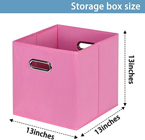 Fabric Cubby Storage Bins,13x13x13 Inches,Cube Organizer Bin Foldable Storage Boxes with Dual Handles Fabric Organizer Box and collapsible Storage basket,Set of 8,Pink - Image 2