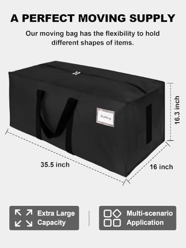 HOMESURE8 Pack 40 Gal Large Strong Moving Bags with Zippers & Carrying Handles - Water-Resistant - Heavy Duty Storage Tote for Space Saving, Fold Flat, Alternative to Moving Box (Black) - Image 5