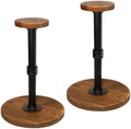 exquis Adjustable Helmet & Hat Display Stand – Rustic Wood Base with Matte Black Metal Rod, Height Adjustable 12"–17.5", Set of 2 by Unknown
