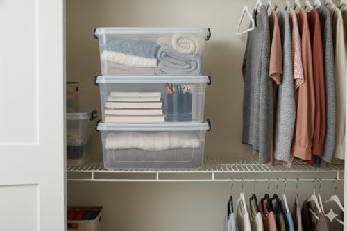 Tribello Clear Storage Bins with Lids, 12-Pack Stackable Plastic Storage Containers for Home Organization – Totes for Closet and Underbed Storage, 21 Quarts - Image 5