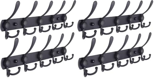 Dseap Coat Rack Wall Mounted - 5 Tri Hooks, Heavy Duty, Stainless Steel, Metal Coat Hook Rail for Coat Hat Towel Purse Robes Mudroom Bathroom Entryway (Black, 4 Packs) by Dseap