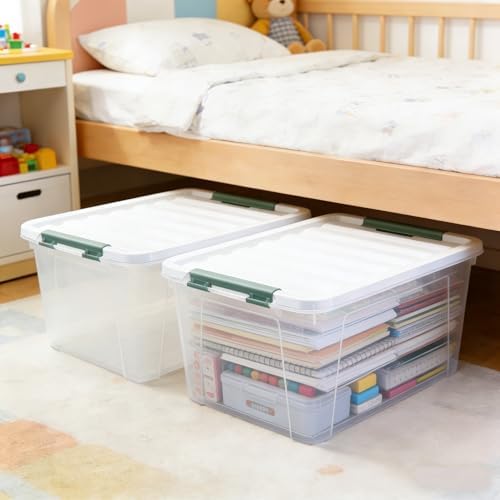 Storage Latching Bins, 35 Quart Clear Plastic, 4-Pack Storage Box - Image 4