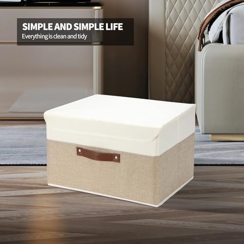 8 Pack Decorative Storage Bins Containers Fabric Bins with Lids Storage Baskets Bulk for Shelves Drawers, Desktop, Closet, Playroom, Classroom, Office, Bedroom, (15INx10INx10IN, Beige/White) - Image 6