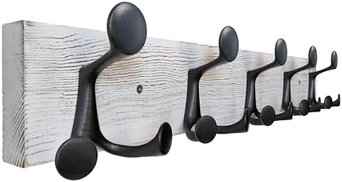 SKOLOO 24-Inch Wood Coat Rack Wall Mount with 5 Triple Hooks - Ideal for Family Entrances, Classrooms, and Pet Supplies Storage - Perfect Coat Hooks for Wall,Distressed White Wash by SKOLOO
