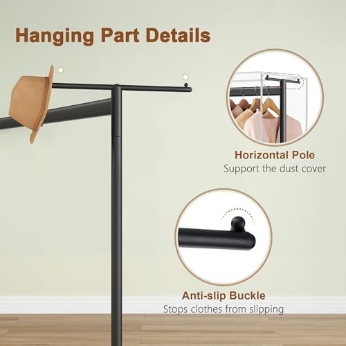 Hoctieon Z Clothes Rack with Cover, Metal Heavy Duty Clothing Rack, Rolling Garment Rack with Wheels, with Dustproof Cover Waterproof Protector, with 2 Durable Zippers, for Hanging Clothes, Black - Image 4
