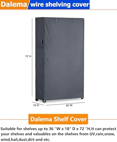 Waterproof Shelf Cover,600D Heavy Duty Dustproof Storage Wire Rack Covers,Outdoor Shelving Covers for Wire Shelves with Zipper 36''x18''x72'',Grey. - Image 3