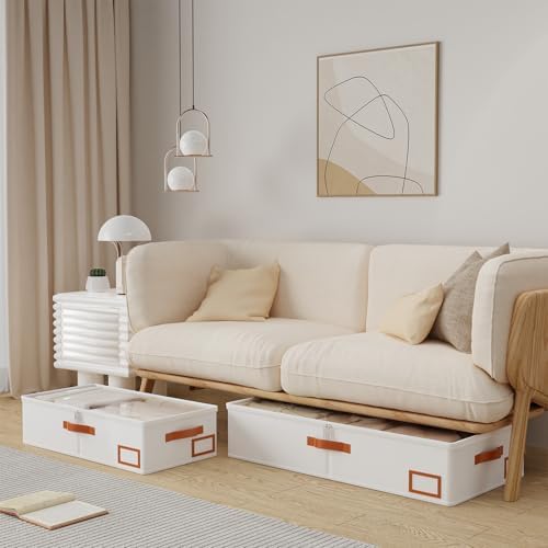 Yawinhe Pack of 2 Underbed Storage Bags, Foldable Clothes Storage with Clear Window, for Duvets, Clothes, 60 x 30 x 15 cm, Beige - Image 2
