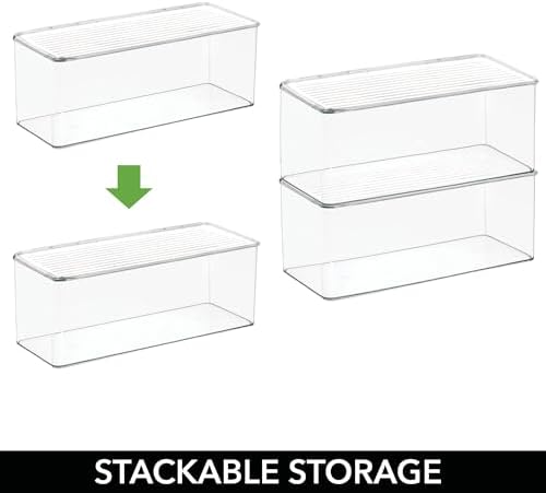 iDesign Plastic Stackable Hinged-Lid Storage Box, Set of 6, Clear - Image 4