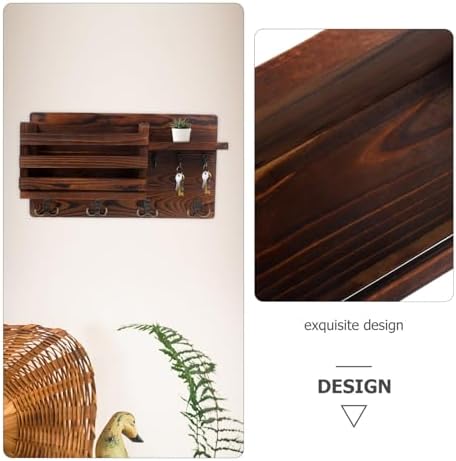 ARTIBETTER Key Holder Entryway Wood Floating Shelf Umbrella Hook Wooden Mail Rack Organizer Wall Coat Hooks Farmhouse Hanging Mail Organizer Wall Key Rack Living Room Multifunction Decorate - Image 2
