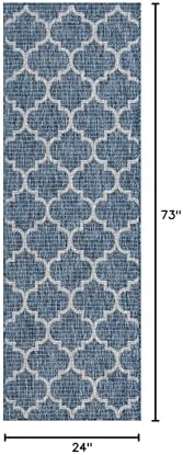 Unique Loom Outdoor Trellis Collection Area Rug (2' x 6' 1" Runner, Navy Blue/ Ivory) - Image 2