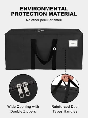 HOMESURE8 Pack 40 Gal Large Strong Moving Bags with Zippers & Carrying Handles - Water-Resistant - Heavy Duty Storage Tote for Space Saving, Fold Flat, Alternative to Moving Box (Black) - Image 7