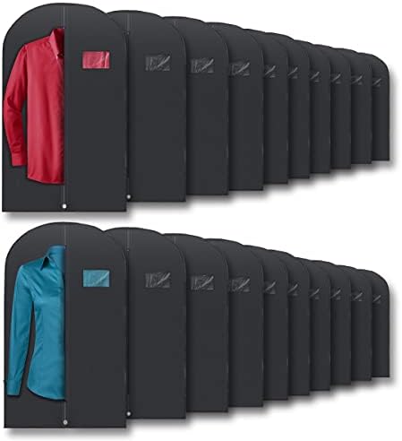Plixio Garment Bags Suit Bag for Travel and Clothing Storage of Dresses, Dress Shirts, Coats— Includes Zipper and Transparent Window (Black - 20 pack: 40") by Plixio