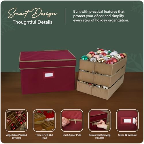 Covermates Adjustable Ornament Storage Box, 19.25" W x 13" D x 12.5" H, Red - Image 4
