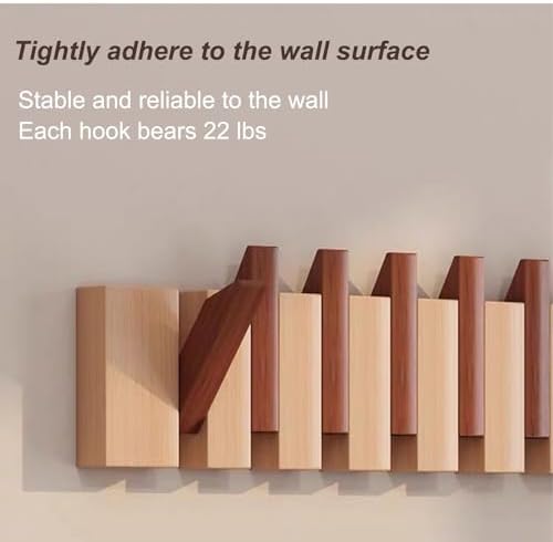 Coat Rack Wall Mount, Wooden Coat Rack, Piano Key Coat Rack, 6 Hooks Flip Down Wall Hook Rack, Walnut - Image 6