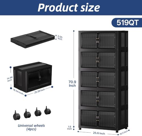 SAILUN Stackable Storage Bins with Lid, 519QT 5Pack Black - Image 2