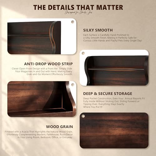 Acacia Wood Mail Organizer Wall Mount with 7 key Hooks Entryway, Dark Brown - Image 6