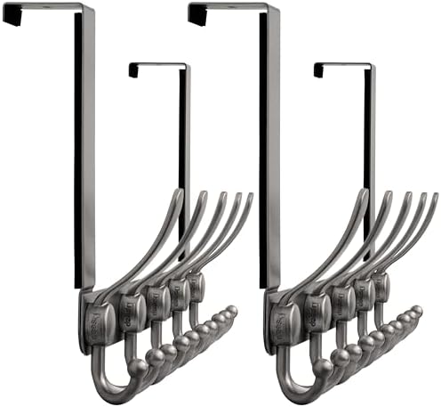 Dseap Over Door Hook 2.0 - Upgraded Version - Simple-Assembly, Strong, Heavy-Duty Stainless Steel 5-Tri-Hook Over The Door Hanger Rack, SimpleStrong Series, Grey, Pack of 2 by Dseap
