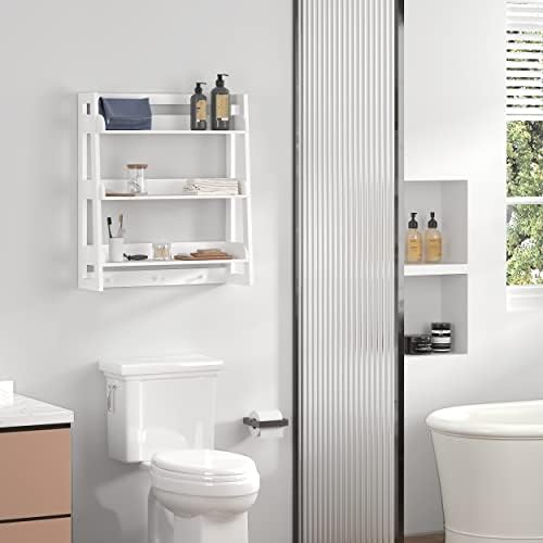 UTEX Bathroom Wall Shelf, 3-Tier Wall-Mounted Organizer with Hooks, White - Image 5