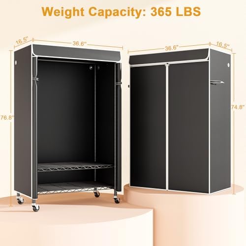 ULIFHOME P6C Rolling Clothes Rack with Cover, 3-Tier Covered Clothing Rack - Image 5