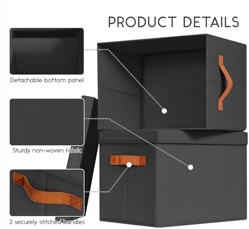 Homsorout Storage Bins with Lids - Fabric Storage Baskets for Shelves, 8 Pack Foldable Decorative Boxes with Handles, Stackable Organizer Bins for Home, Nursery, Dorm, Black - Image 6