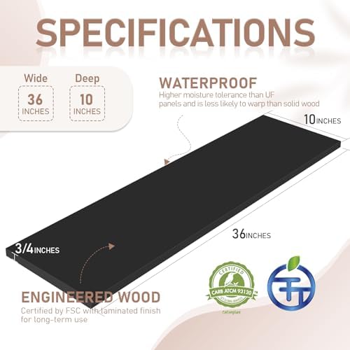 Kaboon 36 inch Long 10 inch Deep Floating Shelves for Wall Set of 2, Large Open Shelves Wall Mounted, Space Saving Home and Commercial Use,Black - Image 3