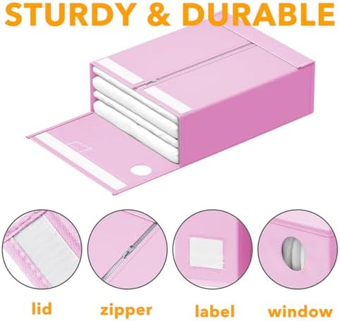 SpaceAid 9 Pack Bed Sheet Organizers and Storage, Foldable Sheet Organizer with Window for Linen Closet, Set Folder Keeper for Queen & King Size Bedding Storage (Pink) - Image 6