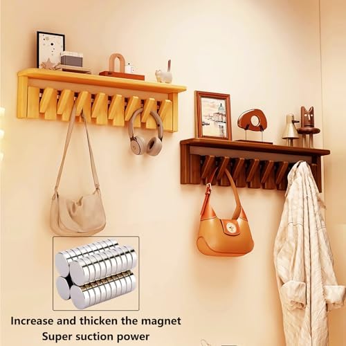 Paint Wood Wall Mounted Coat RackHooks Piano Key Hangers Natural Solid Wood Hanger Non-Woven Fabric Clothes Hangers for Closet, Kitchen, Bedroom, Bathroom, Entryway（Shelf+Walnut 12 Hooks） - Image 2
