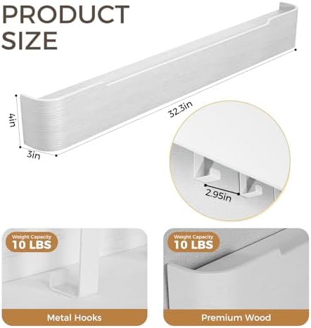 Coat Rack Wall Mount with Shelf Entryway Shelf Modern Key Holder Hanger Wall Shelves with Hidden Hooks for Hanging Towels Coats Hats Bags for Hallway Bathroom Bedroom(White, 8 Hooks) - Image 2