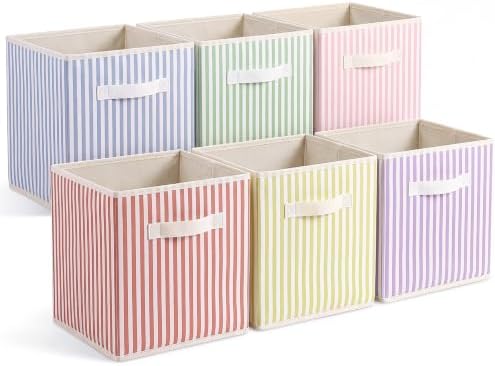 Amyhill 6 Pack Mixed Colors Striped Basics Collapsible Fabric Storage Bins by Amyhill