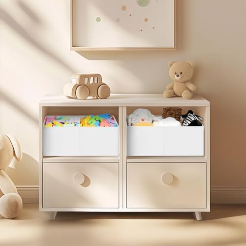 DIMJ Large Closet Shelf Organizer Bins 8 Packs with Handles and Divider, Fabric Trapezoid Storage Baskets, Foldable Clothes Containers Box for Shelf, Towel, Book, Toy, Purse, Hats, White - Image 5
