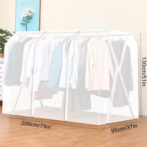 Clothes Rack Cover with Zipper, Dustproof Clothes Cover with 2 Durable Zipper Clothing Waterproof Protector, Designed for X-Type Coat Racks(White,200x130x95cm/79x51x37in) - Image 2