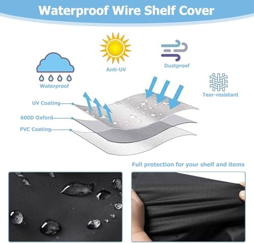 Rileytee Wire Shelf Cover,Heavy Duty 600D Dustproof Waterproof Shelf Covers for Wire Shelving,Outdoor Storage Rack Cover for Wire Rack with Zipper,Black,48"W x 18"D x 72"H - Image 3
