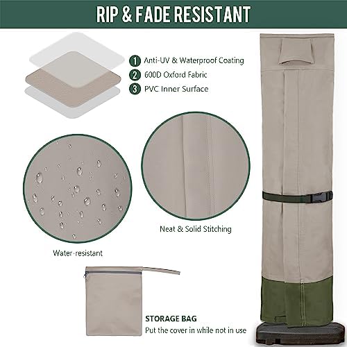 Rachmi 600D Extra-large Cantilever Offset Umbrella Cover 14-16 Ft, Khaki - Image 5