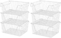 Slideep 14'' Large Metal Wire Storage Organizer Bin Basket Farmhouse Decor Stackable Storage Organizer for Pantry Home Bathroom Kitchen Organization White - 6 Pack by WelcometotheSlideep
